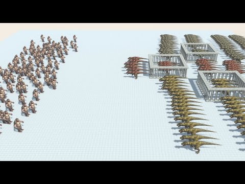T-Rex Brothers vs 100 Mutant Primates with Similar Cost Animal Revolt Battle Simulator