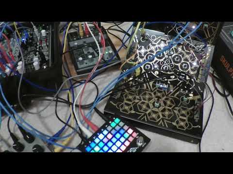 Plaits, ZOIA, Folktek Mescaline, all in a huge mess on the floor