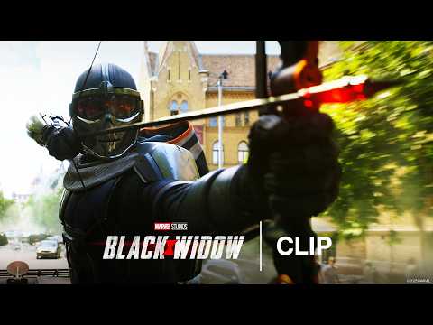Thumbnail of the video: Yelena and Natasha vs Taskmaster Chase Scene - Official Clip