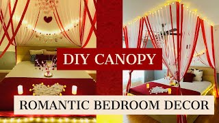 DIY Bed CANOPY using Streamers | Unique Valentines Day Decoration Ideas | Anniversary Decor