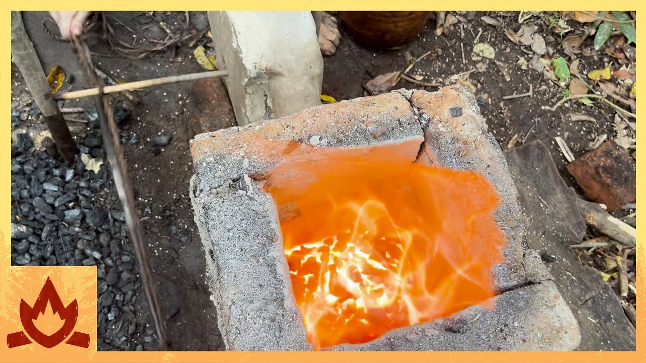 Primitive Technology: One-Way Blower Iron Smelt \u0026 Forging Experiment
