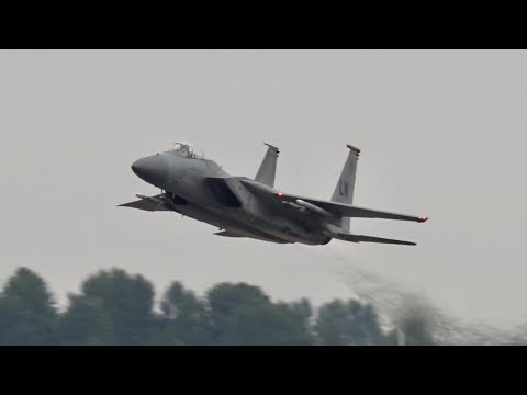 McDonnell Douglas F-15C F-15E Eagle Strike Eagle USAF departure at RAF Fairford RIAT 2018 AirShow