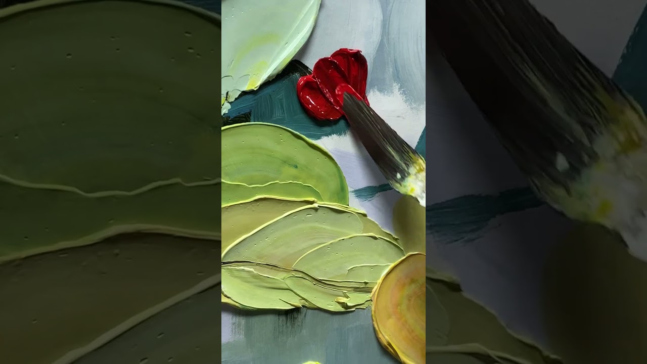 Big Flower Texture Artwork Original Abstract Green Leaves Oil Painting On Canva For Living Room