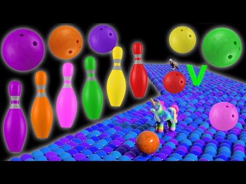 🎳🐻🌈 Bowling Ball Adventure: Kinetic Sand Learn Alphabet Animals and Colors | U is for Unicorn