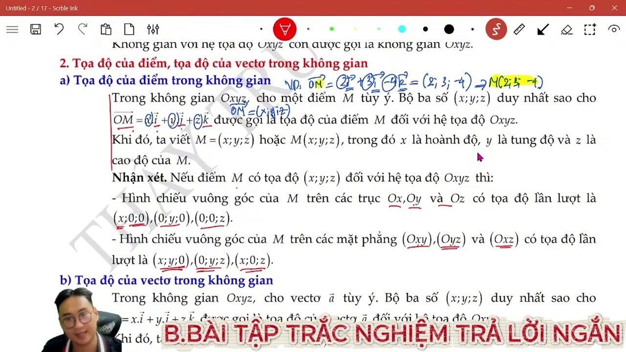 HỆ TRỤC TỌA ĐỘ TRONG KHÔNG GIAN OXYZ  BUỔI 2 (TRẮC NGHIỆM TRẢ LỜI NGẮN)