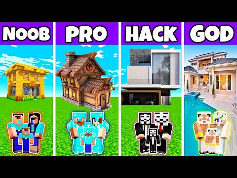 Insane Minecraft Dream House Build: Noob Vs Pro Vs Hacker Vs God