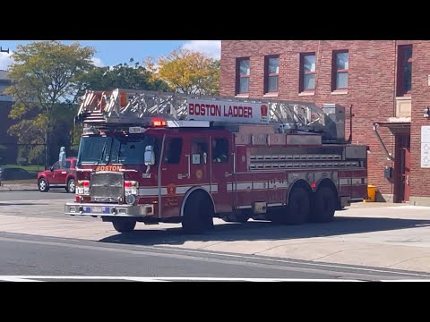 Lynn Fire Ladder 2 in a *Boston’s Truck* responding accompanying Engine 7 to a local fire alarm