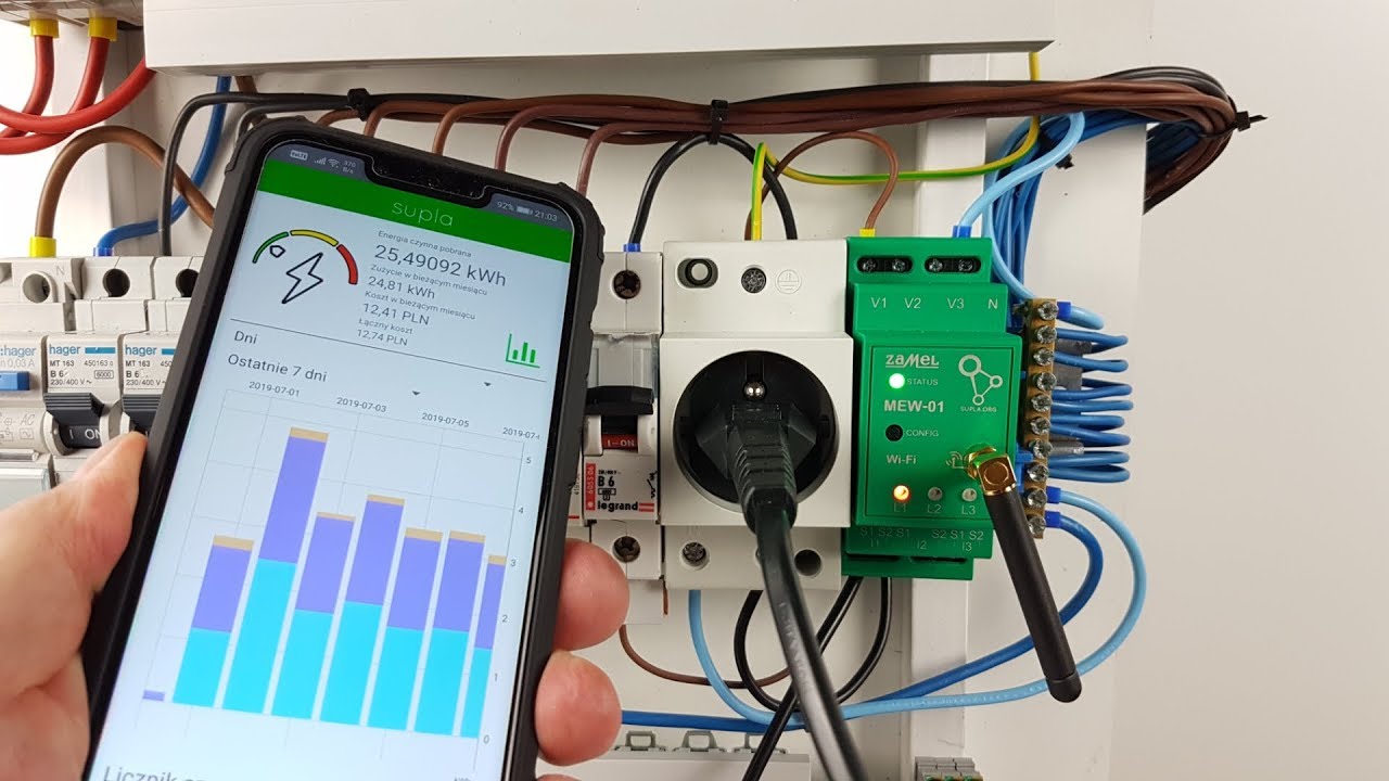 Montaż licznika energii elektrycznej WiFi MEW-01 ZAMEL w rozdzielnicy jednofazowej 230V