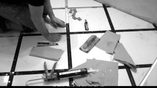 Black and White Bathroom Tile floor - Diagonal - Mosaic frame [Timelapse]