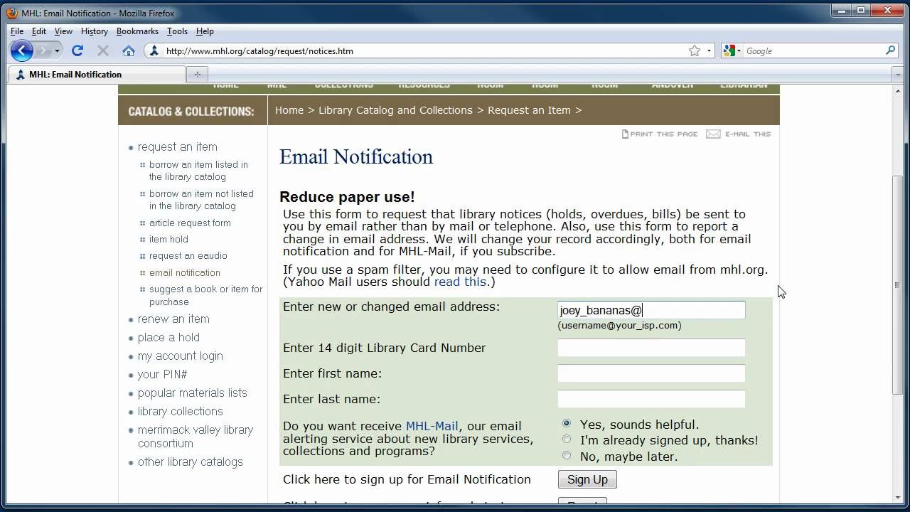 Email Notification at MHL