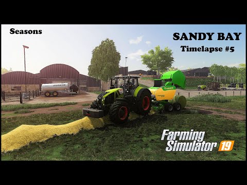 Raking, baling, collecting hay bales & fertilising | Sandy Bay | FS19 TimeLapse #5