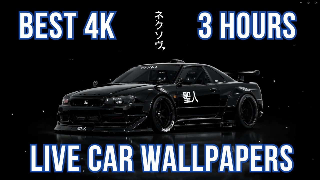 Black Nissan GT-R R34 with Black Background | 3 Hour 4K Car Live Wallpaper