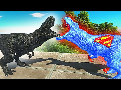 SUPERMAN T-REX vs DARK T-REX OASIS DEATH RUN - Animal Revolt Battle Simulator