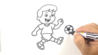 How to Draw Boy Kicking Soccer Ball Simple Step by Step