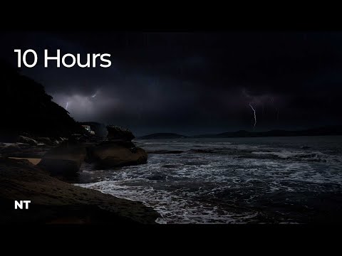 Lightning Ocean Thunderstorm | Stormy Weather Ocean Waves, Rolling Thunder & Rain Sounds for Sleep