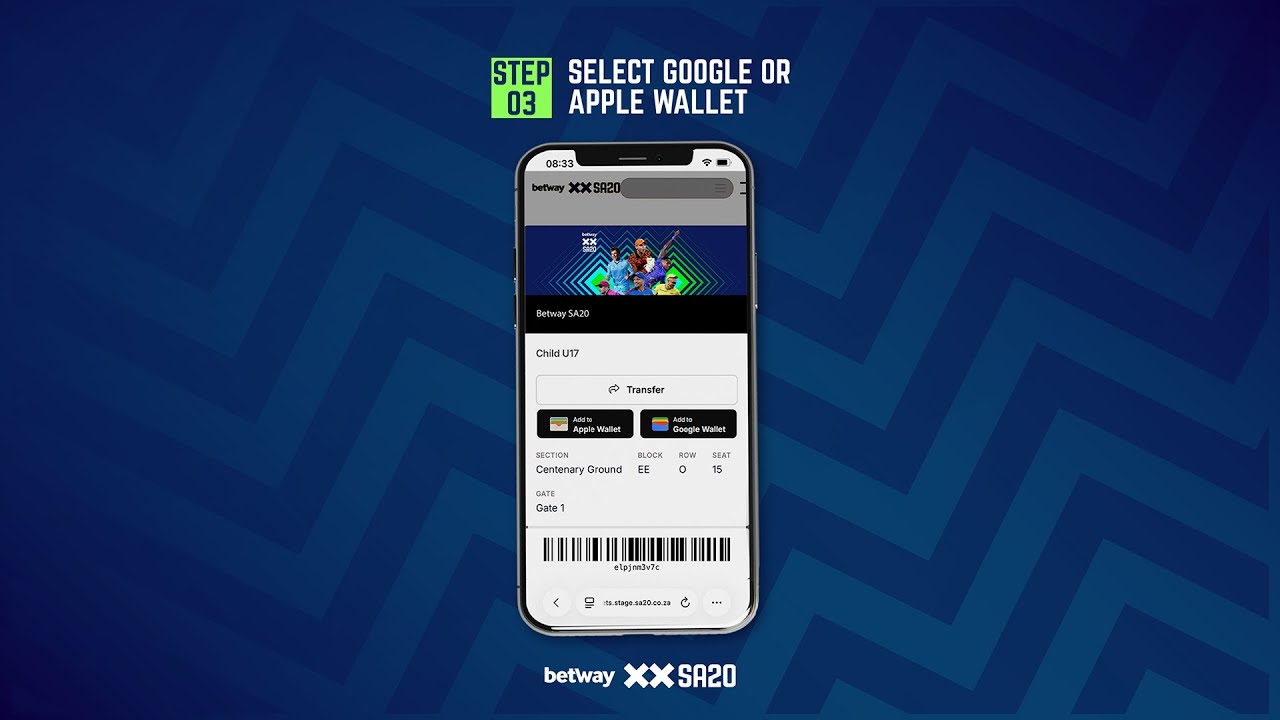  How to Add Your Betway SA20 Ticket to Your Wallet