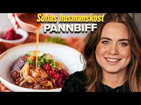 Pannbiff med lök, lingon och egen pressgurka – husman när den är som allra bäst!