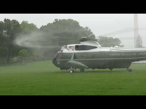 Marine One lifts off in a downpour but it looked awesome