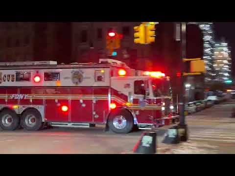 FDNY RESCUE 3, “BIG BLUE”, RESPONDING ON THE GRAND CONCOURSE IN FORDHAM AREA OF THE BRONX, NEW YORK.