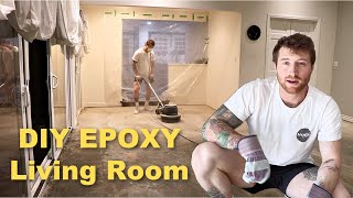 Complete Living Room Makeover! DIY Epoxy Concrete Part 1