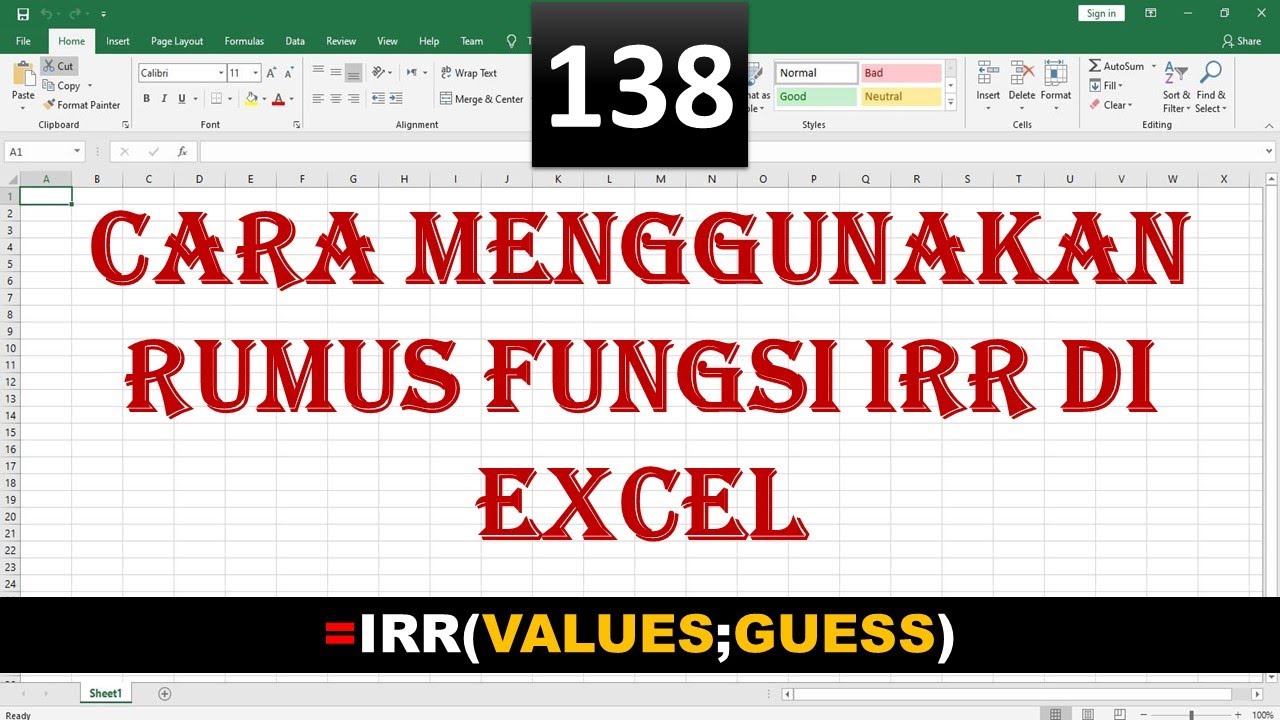 cara menggunakan rumus fungsi irr di excel