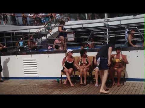 PTZ DOING THE RUNNING MAN IN THE SEXY LEGS CONTEST ON THE CARNIVAL VICTORY