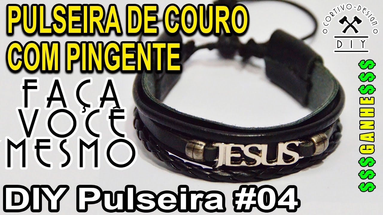 Como fazer pulseira de Couro com pingente | DIY Pulseira #04 |