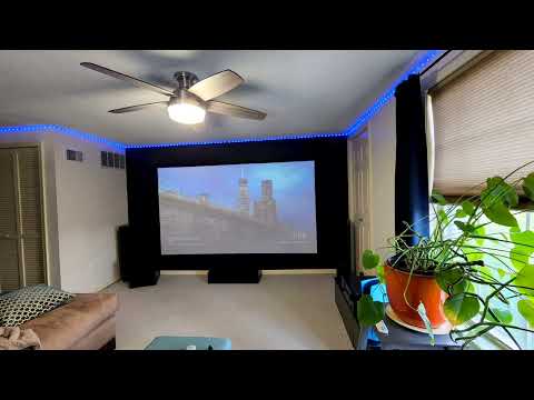 HOME CINEMA OPTOMA UHD50X 4K HDR PROJECTOR LUXINI PROJECTION SCREEN AMBIENT LIGHTING BLUE PS5 ALR