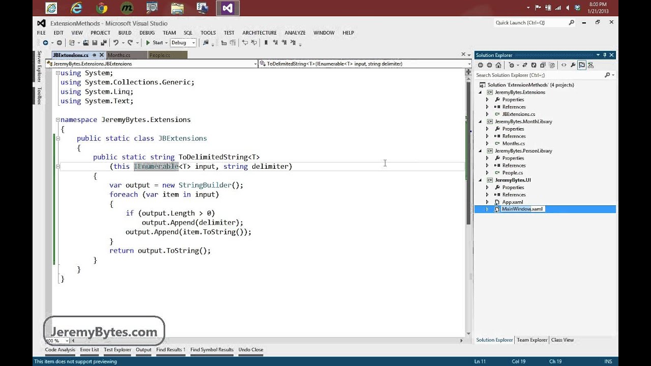 JeremyBytes - Extension Methods in C#