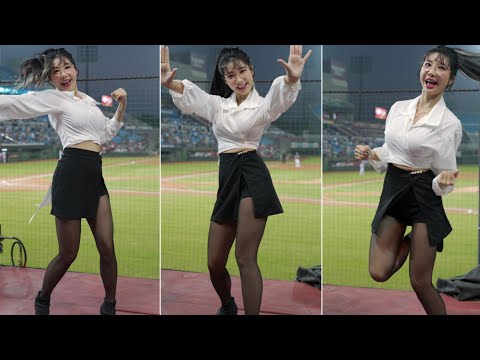 20230428上班族趴 青埔棒球場 樂天 rakuten girls 筠熹《先發打序 陳晨威應援 可能去年扣子太辛苦 所以筠熹衣服沒有扣子XD 不過金絲+黑絲 已絲絲入扣~》
