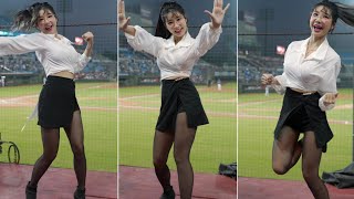 20230428上班族趴 青埔棒球場 樂天 rakuten girls 筠熹《先發打序 陳晨威應援 可能去年扣子太辛苦 所以筠熹衣服沒有扣子XD 不過金絲+黑絲 已絲絲入扣~》