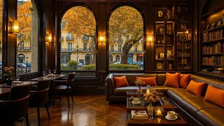 Cozy Rainy Cafe Ambience 🍁 Gentle Jazz Piano & Warm Autumn Atmosphere for Work and Stress Relief