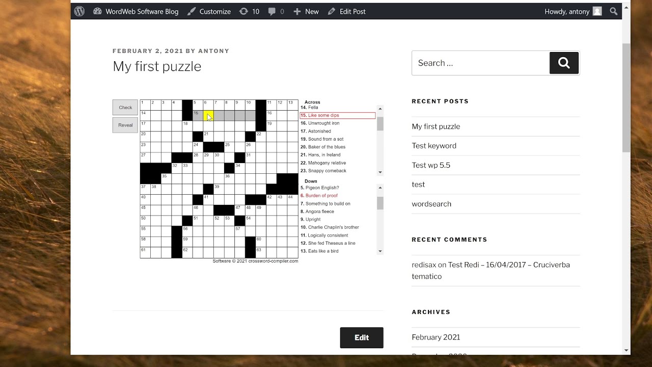 Exporting a crossword to your own WordPress website