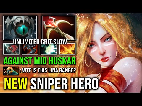 NEW SNIPER HERO Max Range Mid Lina Against Huskar 100% Machine Gun Skadi Slow Unlimited Crit Dota 2