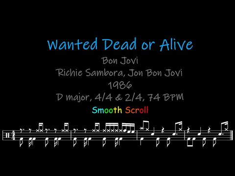 Wanted Dead or Alive, Chords, Lyrics and Timing