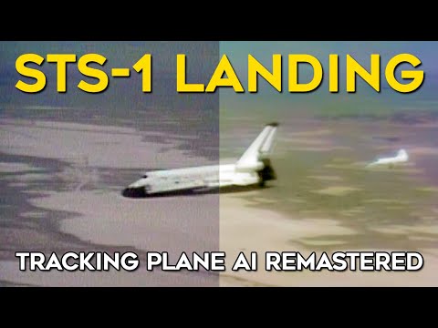 STS-1 Landing - Tracking Plane Views, AI Remaster, Deinterlace 60fps, Upscale, Audio, Space Shuttle