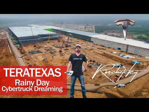 #GigaTexas #TeraTexas Tesla Gigafactory Construction in Austin - Rainy Day Cybertruck Dreaming