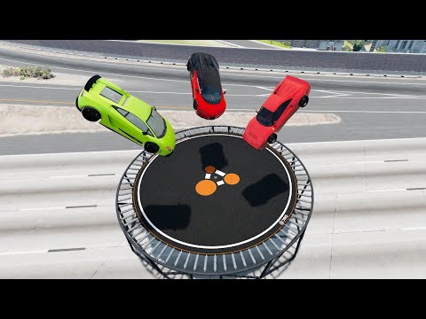 Expensive Cars Jumps On Giant Trampoline (Crash Test) - BeamNG.drive Insane Trampoline Jumps