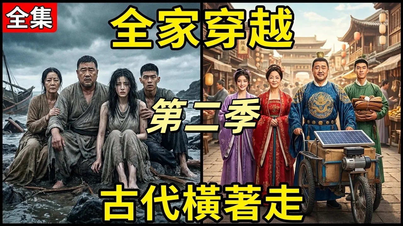 ✅️【第二季】全家遇海難穿越古代！老爸魔改電動板車，老媽靠炸小魚賺滿缽！拿玻璃當珠寶賣，看現代一家四口如何在古代橫著走#短劇