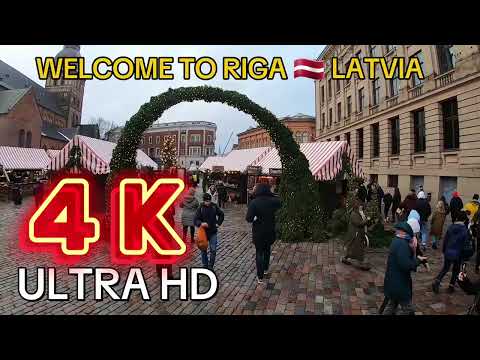 Streets of Riga, Latvia -4K UHD Beautiful City Walking Tour With Amazing Music🎵 24/12/2023 Christmas