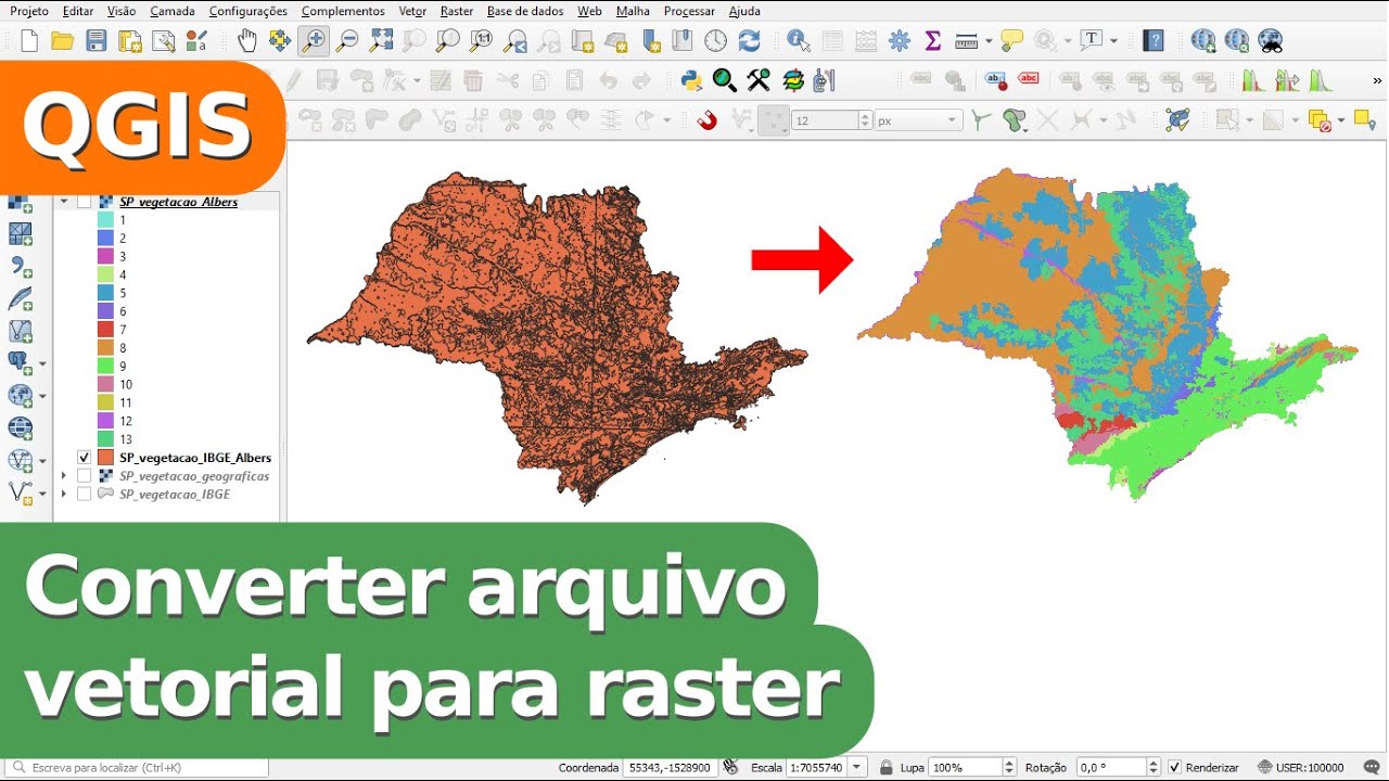 Converter arquivo vetorial para raster no QGIS