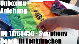HQ 11768450 - Symphony Beach III 2.2 Rainbow, Zweileiner Lenkmatten Lenkdrachen Unboxing + Anleitung