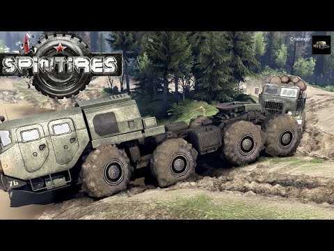 SPINTIRES 2014 New Official Map - The Pit Map - E-7310 Truck Towing a C-255 Truck Loaded With Logs