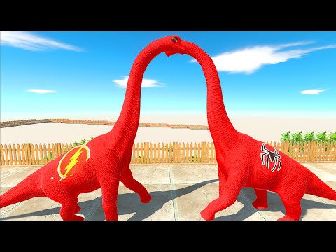 SPIDERMAN BRACHIOSAURUS vs FLASH BRACHIOSAURUS DEATH RUN - Animal Revolt Battle Simulator