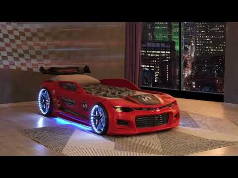 Lit voiture de course Champion racing rouge avec Led et bruitage 90x190 cm