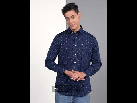 VAN HEUSEN Men Printed Casual Dark Blue Shirt Buy VAN HEUSEN Men