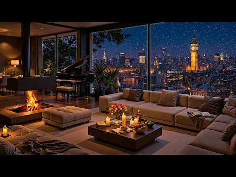Winter Night Jazz ❄ Cozy Apartment in London with Elegant Jazz Saxophone & Snowfall for Relax, Sleep