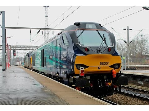 DRS 37423 & 68001 departing Crewe on 0Z38 Gresty Bridge to Barrow Hill 12/2/2015