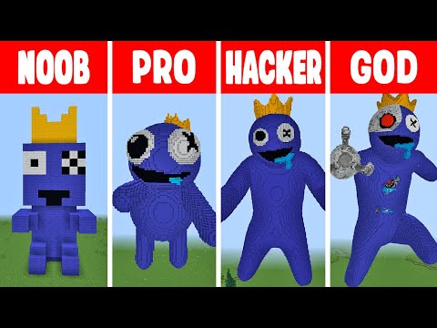NOOB MINERS - Minecraft RAINBOW FRIENDS BLUE STATUE BUILD CHALLENGE - NOOB vs PRO vs HACKER vs GOD / Animation