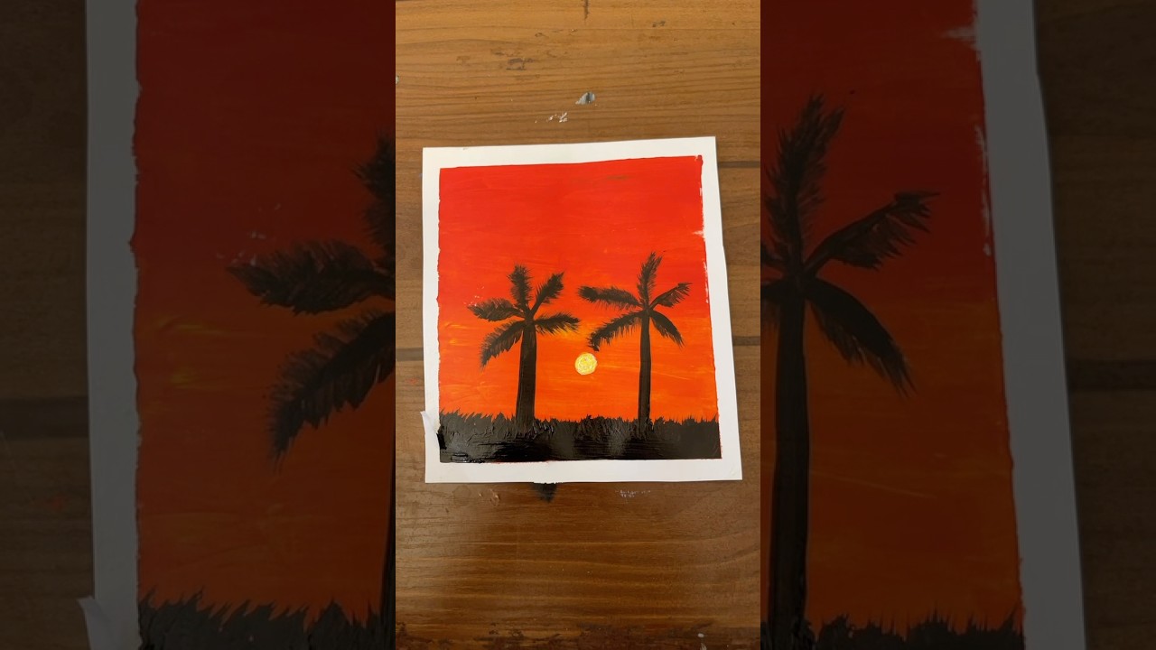 Fiery Sunset Palm Tree Painting | Easy Acrylic Landscape Art #sunsetpainting #acrylicpainting